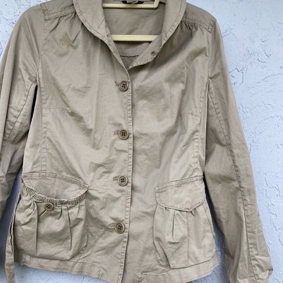 J. Crew Jackets & Blazers - J. Crew Women Khaki Jacket‎ Button Up w Belt Tan Cotton 1/4 Elastic Waist Size 6